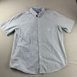 Chaps Shirt Mens XL Plaid Short Sleeve Button Up Purple Green Casual Easy Care